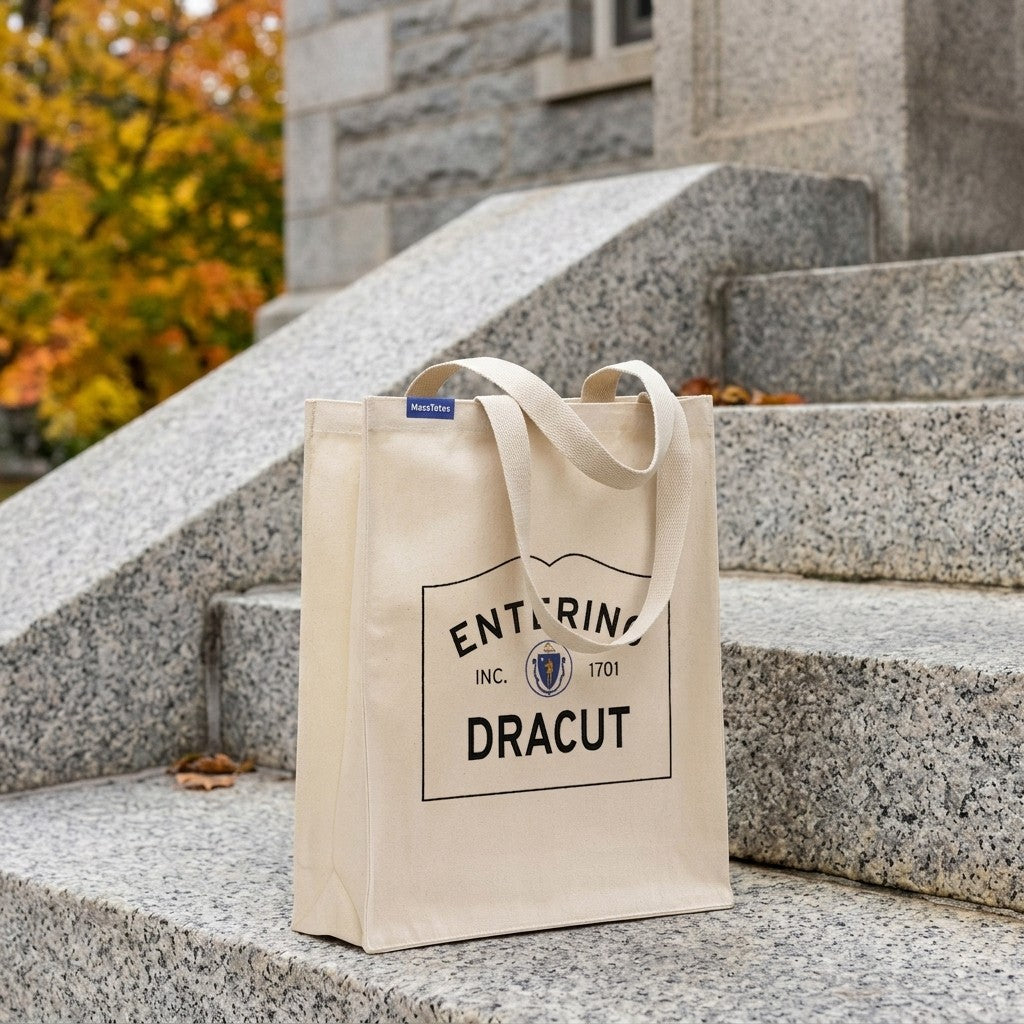Entering Dracut, Massachusetts Canvas Tote Bag - Everyday In-Situ View - Sunlit Environment