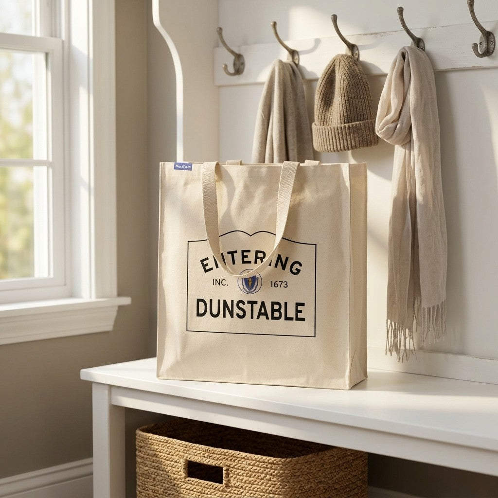 Entering Dunstable, Massachusetts Canvas Tote Bag - Lifestyle Scene - Relaxed Natural Setting