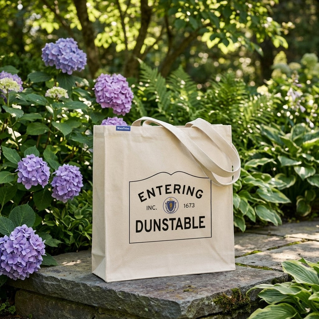 Entering Dunstable, Massachusetts Canvas Tote Bag - Everyday In-Situ View - Sunlit Environment