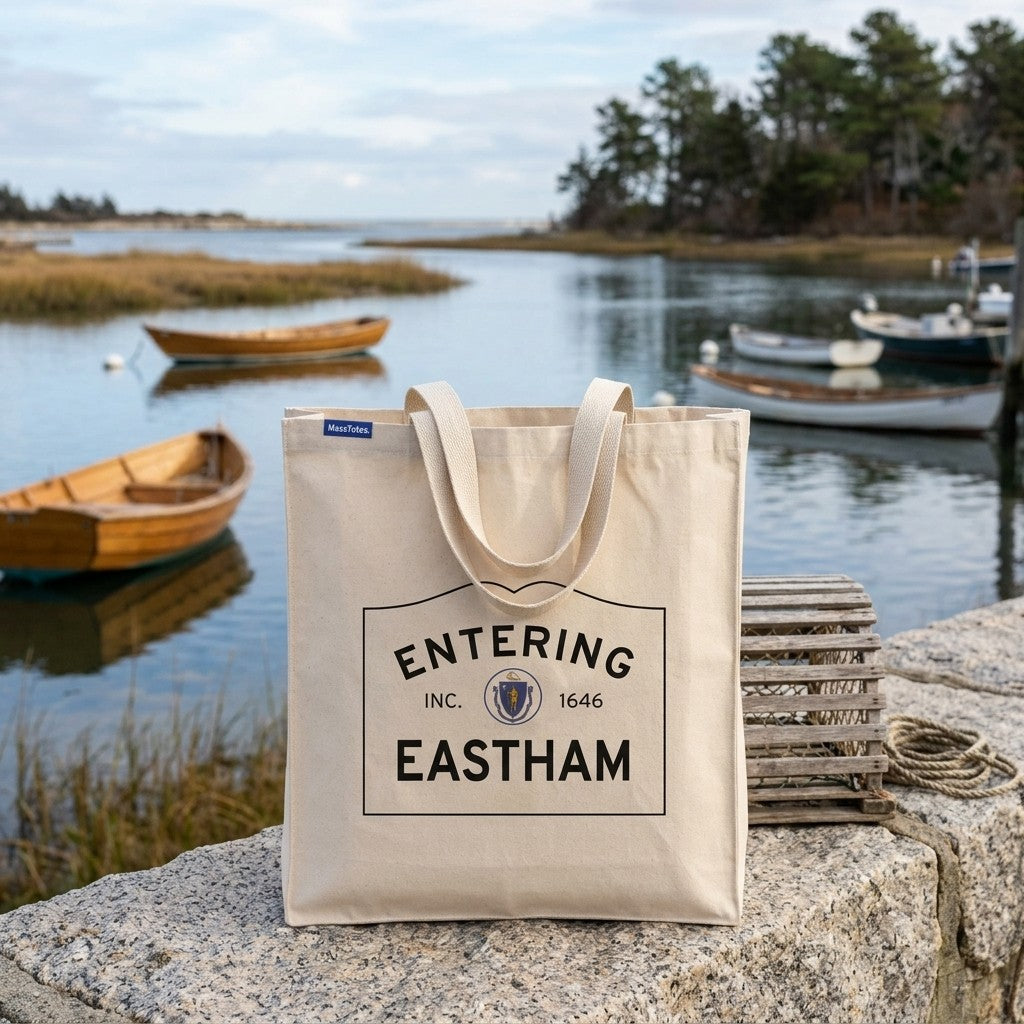 Entering Eastham, Massachusetts Canvas Tote Bag - Lifestyle Scene - Relaxed Natural Setting