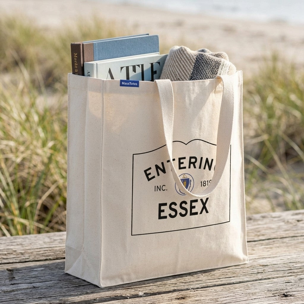 Entering Essex, Massachusetts Canvas Tote Bag - Lifestyle Scene - Relaxed Natural Setting