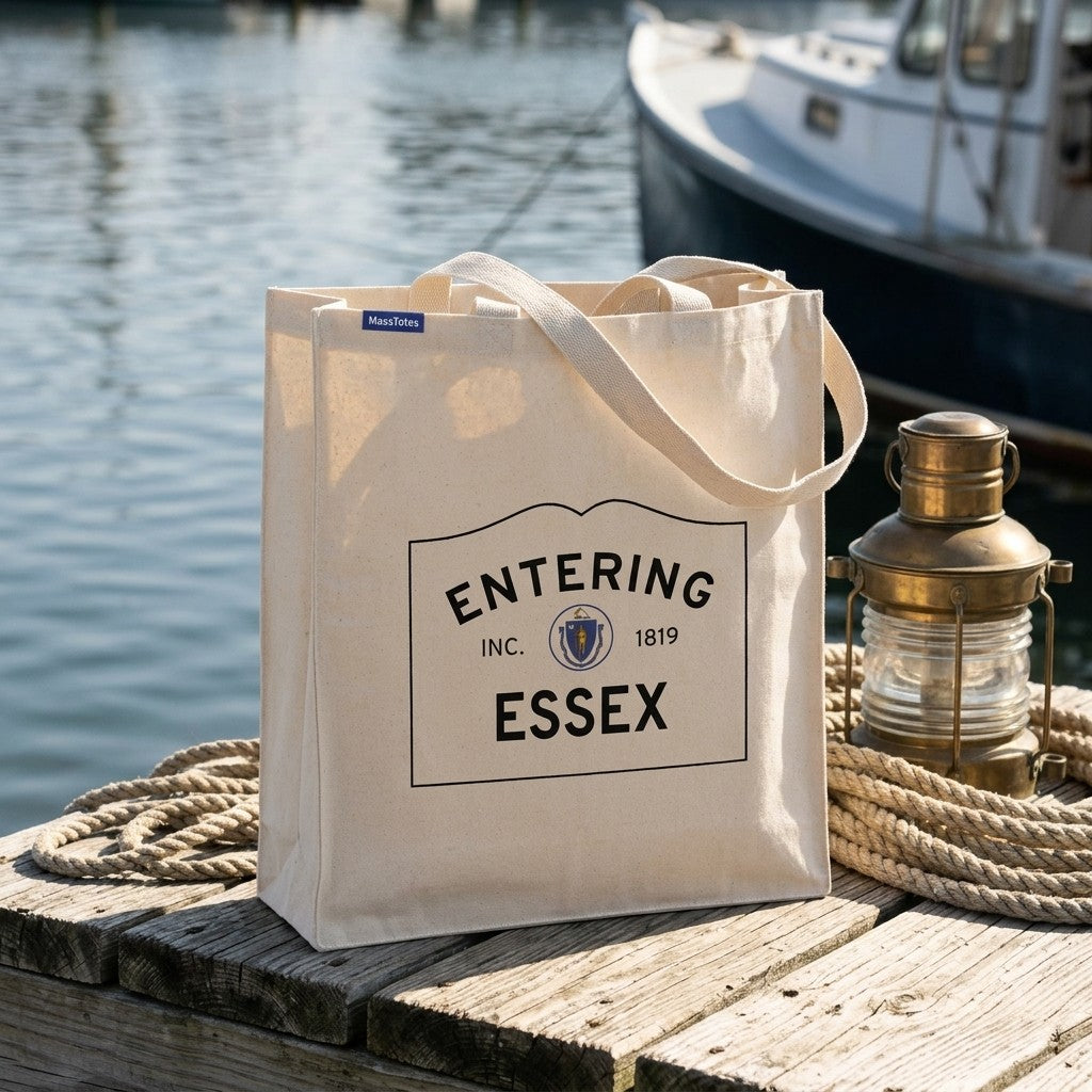 Entering Essex, Massachusetts Canvas Tote Bag - Everyday In-Situ View - Sunlit Environment