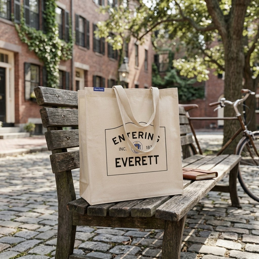 Entering Everett, Massachusetts Canvas Tote Bag - Everyday In-Situ View - Sunlit Environment