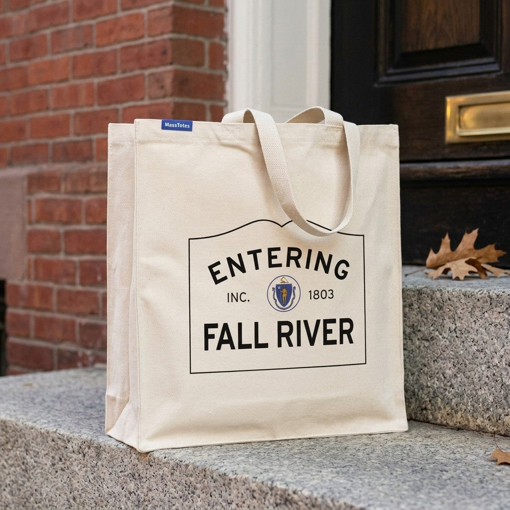 Entering Fall River, Massachusetts Canvas Tote Bag - Lifestyle Scene - Relaxed Natural Setting