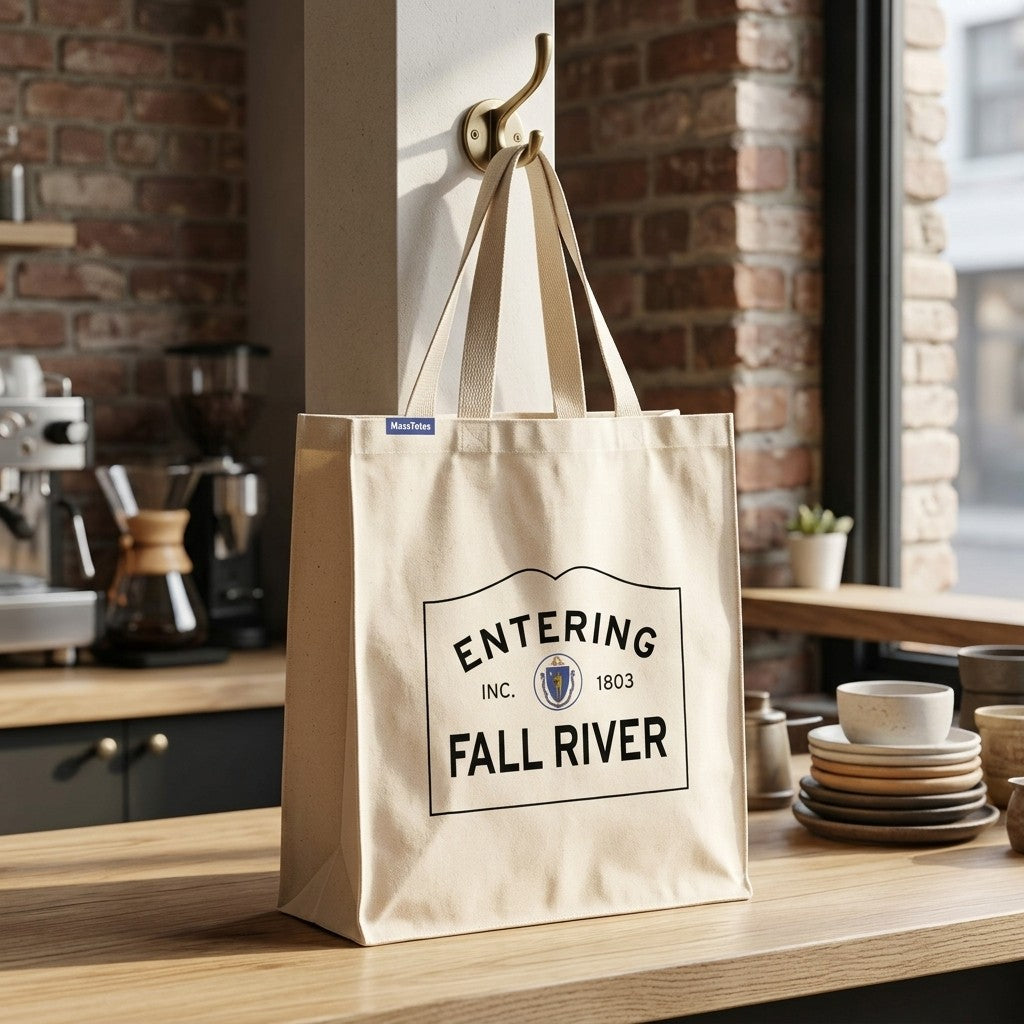 Entering Fall River, Massachusetts Canvas Tote Bag - Everyday In-Situ View - Sunlit Environment