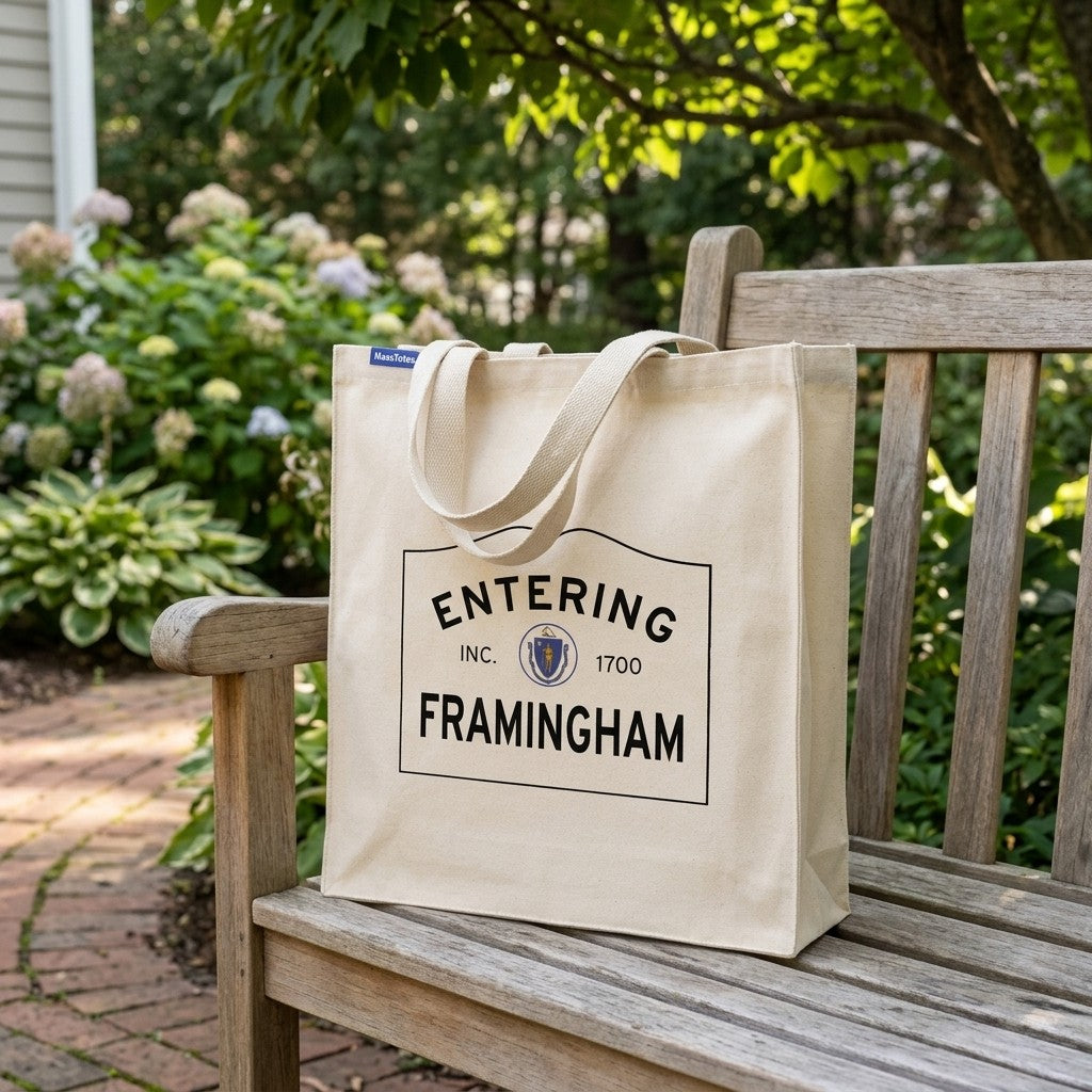Entering Framingham, Massachusetts Canvas Tote Bag - Everyday In-Situ View - Sunlit Environment