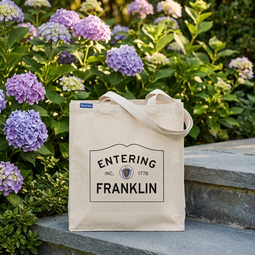 Entering Franklin, Massachusetts Canvas Tote Bag - Lifestyle Scene - Relaxed Natural Setting