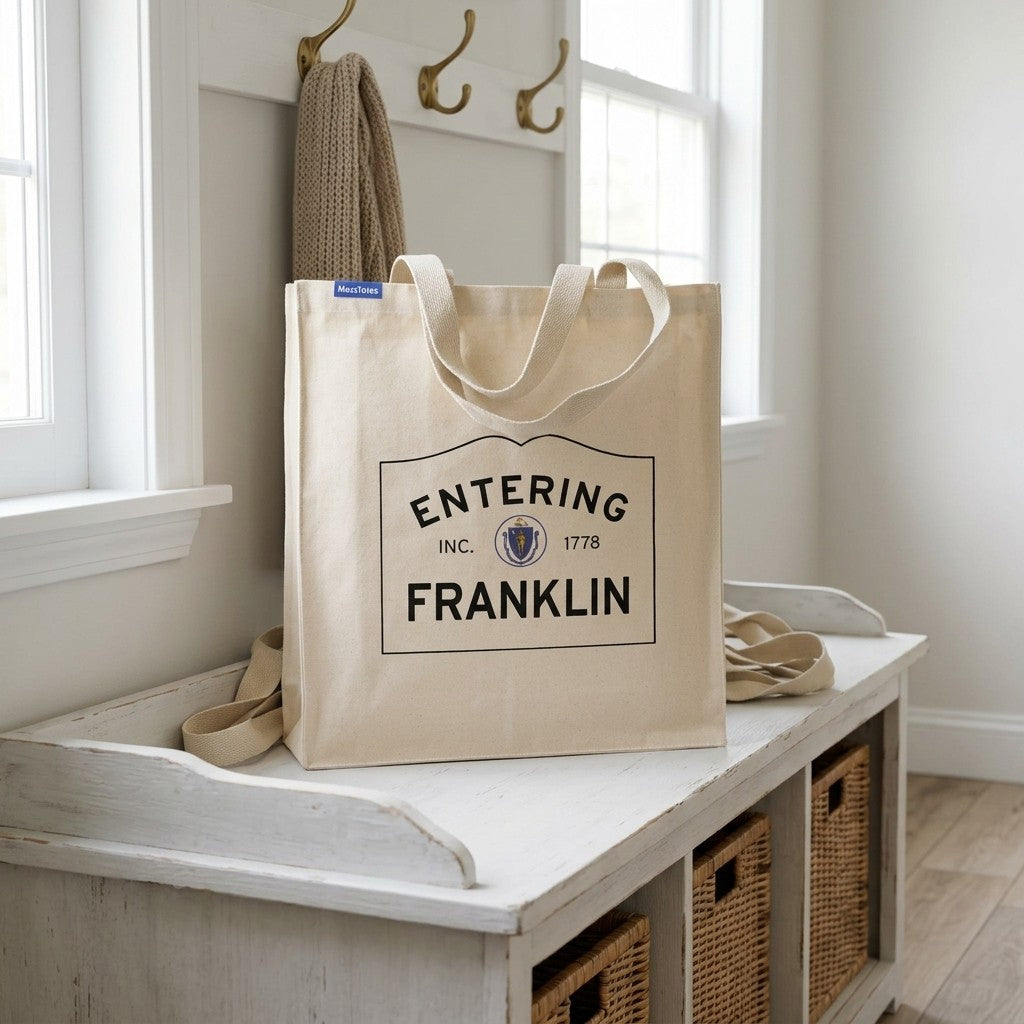 Entering Franklin, Massachusetts Canvas Tote Bag - Outdoor In-Situ View - Scenic Atmosphere