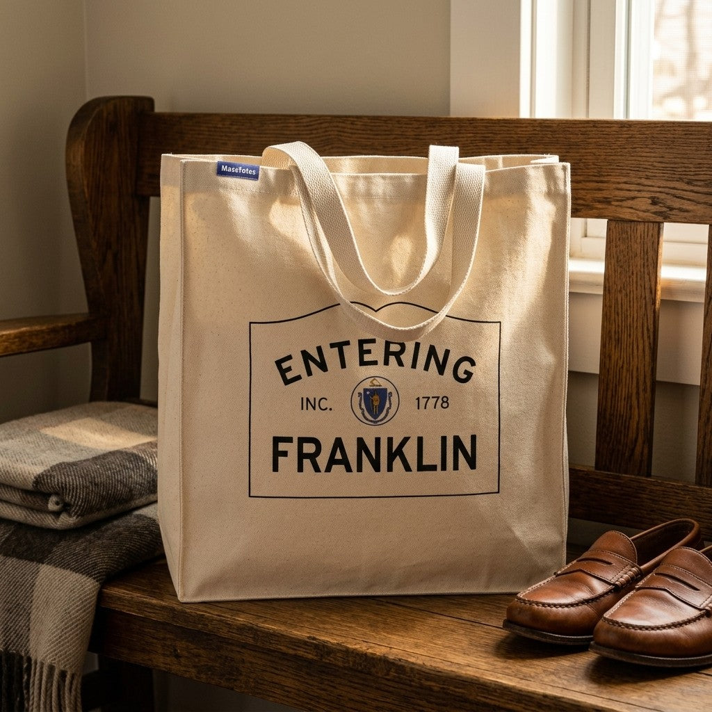 Entering Franklin, Massachusetts Canvas Tote Bag - Everyday In-Situ View - Sunlit Environment