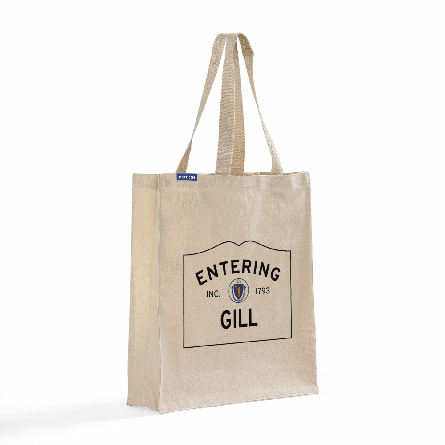 Entering Gill, Massachusetts Canvas Tote Bag - Angled View