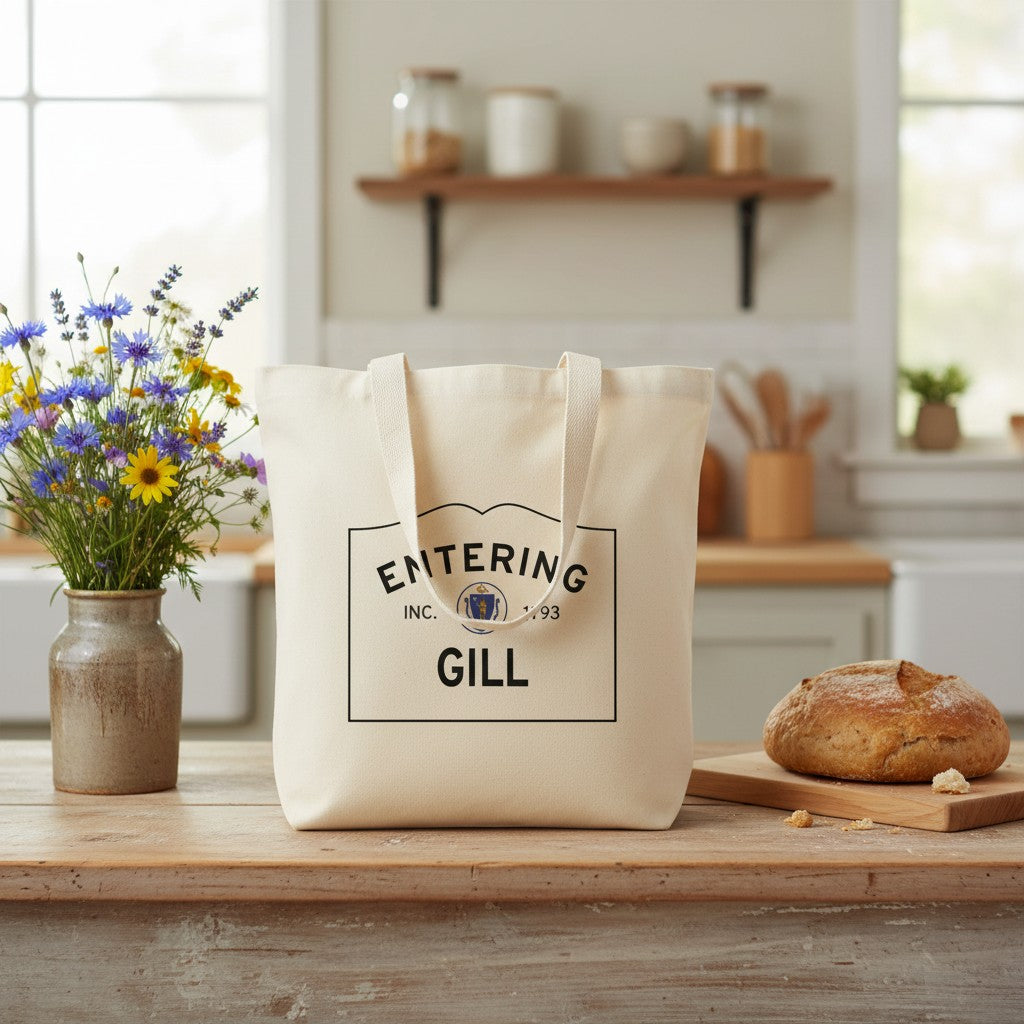 Entering Gill, Massachusetts Canvas Tote Bag - Lifestyle Scene - Relaxed Natural Setting