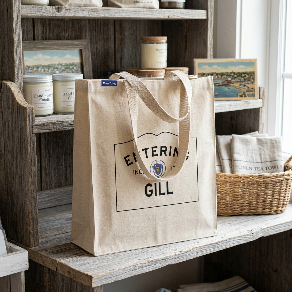 Entering Gill, Massachusetts Canvas Tote Bag - Outdoor In-Situ View - Scenic Atmosphere