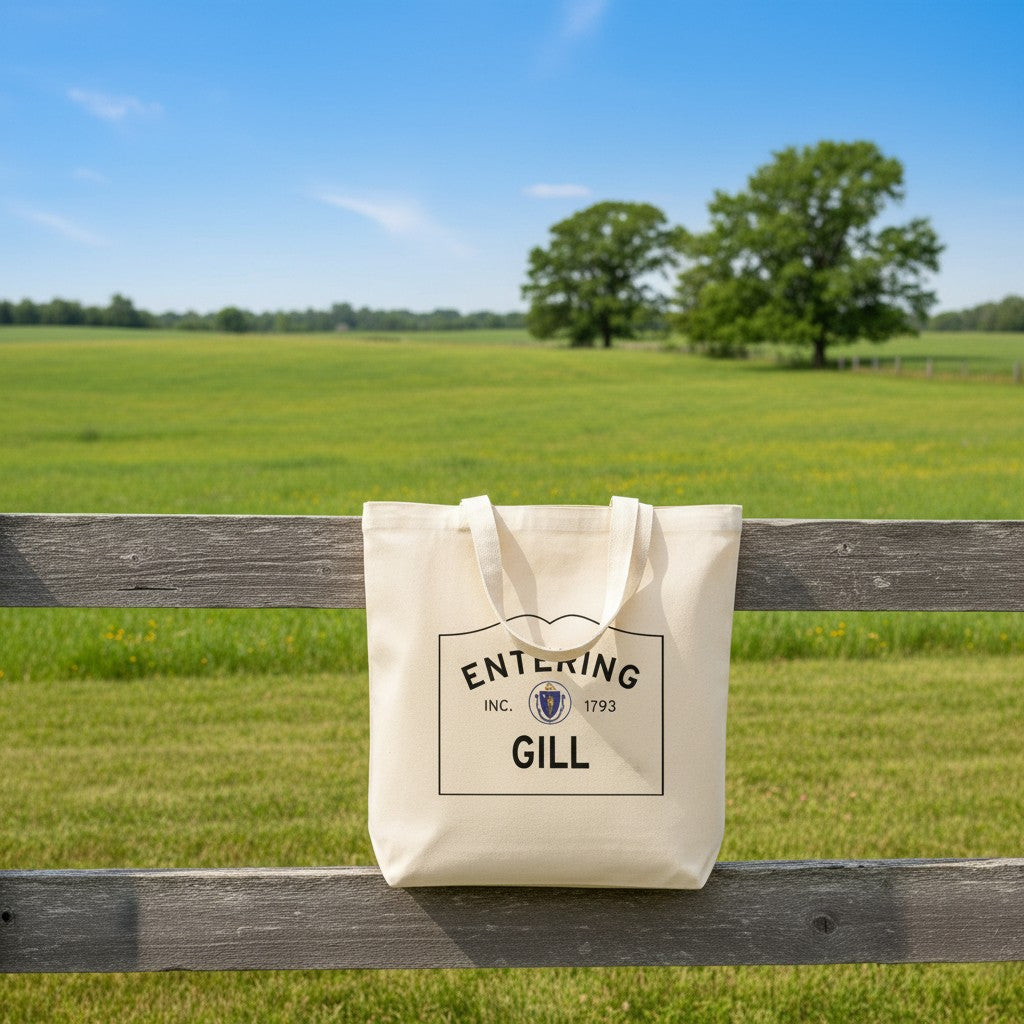 Entering Gill, Massachusetts Canvas Tote Bag - Everyday In-Situ View - Sunlit Environment