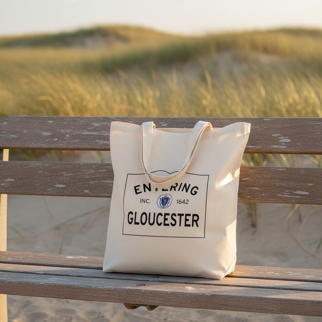 Entering Gloucester, Massachusetts Canvas Tote Bag - Lifestyle Scene - Relaxed Natural Setting