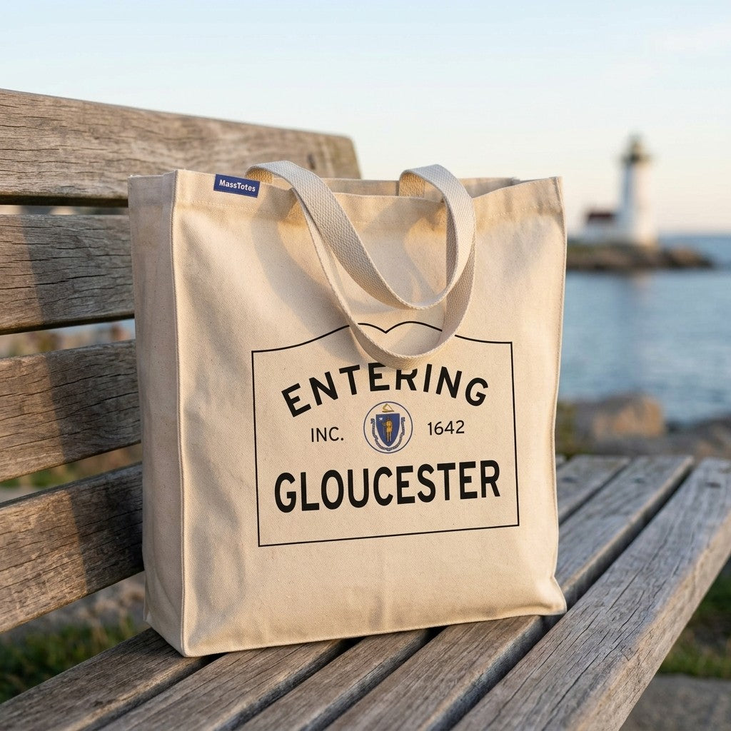 Entering Gloucester, Massachusetts Canvas Tote Bag - Outdoor In-Situ View - Scenic Atmosphere