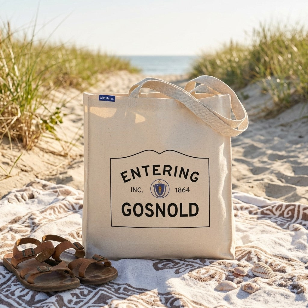 Entering Gosnold, Massachusetts Canvas Tote Bag - Lifestyle Scene - Relaxed Natural Setting