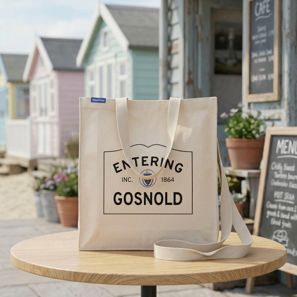 Entering Gosnold, Massachusetts Canvas Tote Bag - Lifestyle Scene - Classic New England Detail