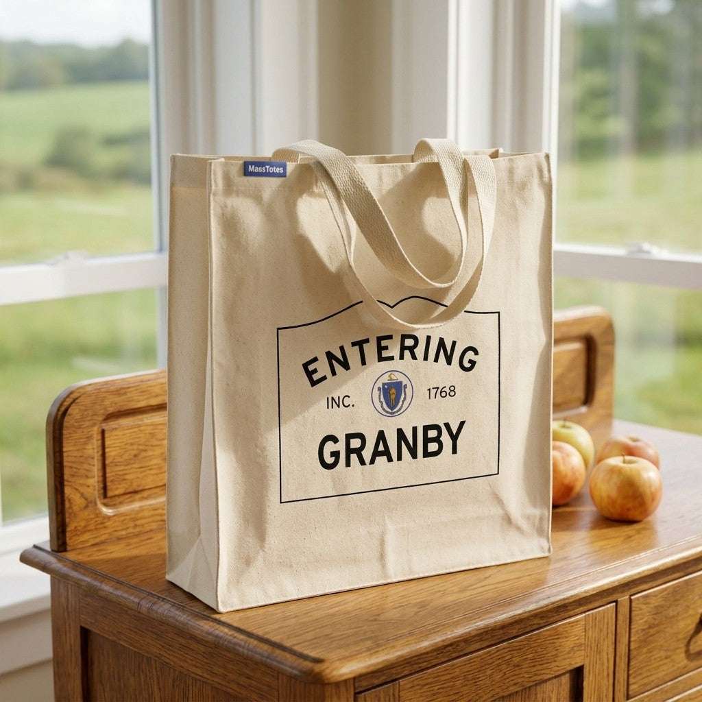 Entering Granby, Massachusetts Canvas Tote Bag - Lifestyle Scene - Relaxed Natural Setting