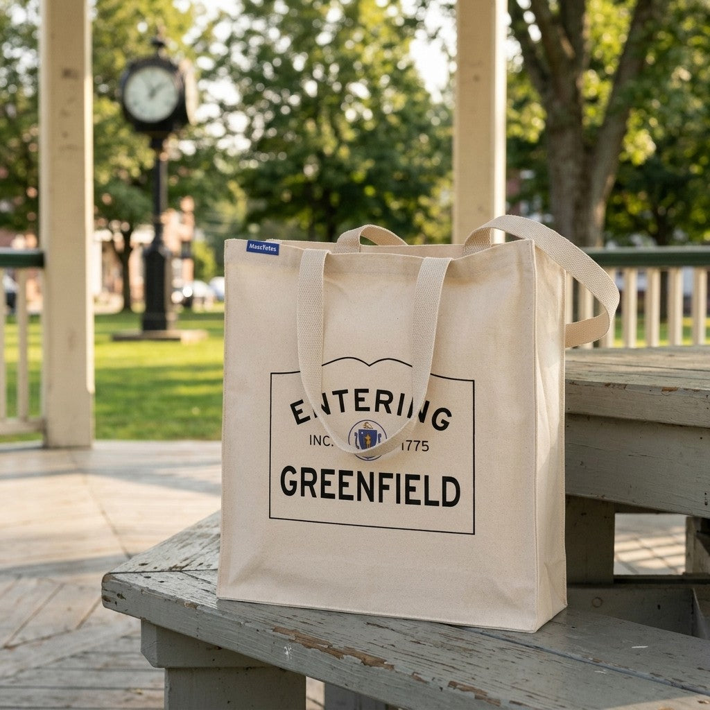 Entering Greenfield, Massachusetts Canvas Tote Bag - Lifestyle Scene - Relaxed Natural Setting