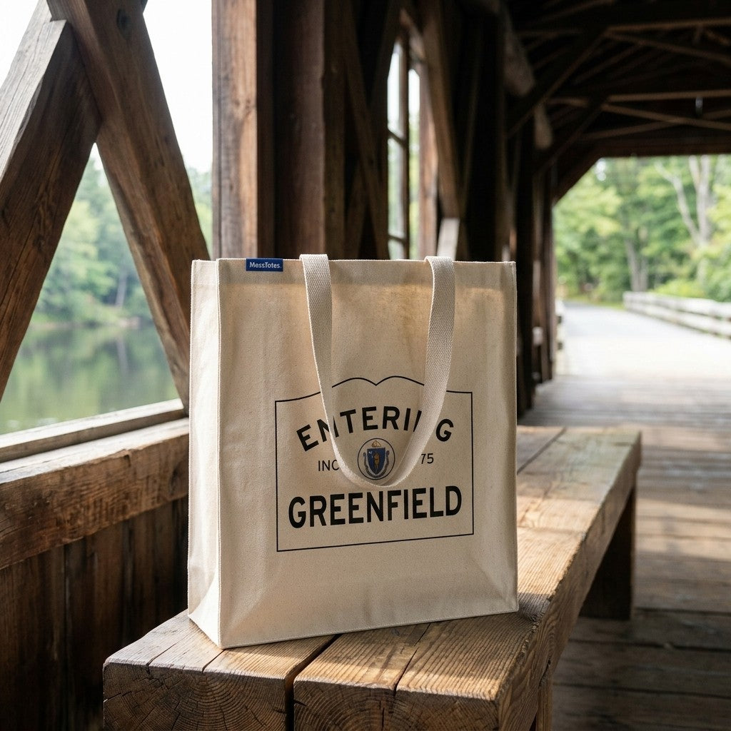 Entering Greenfield, Massachusetts Canvas Tote Bag - Everyday In-Situ View - Sunlit Environment