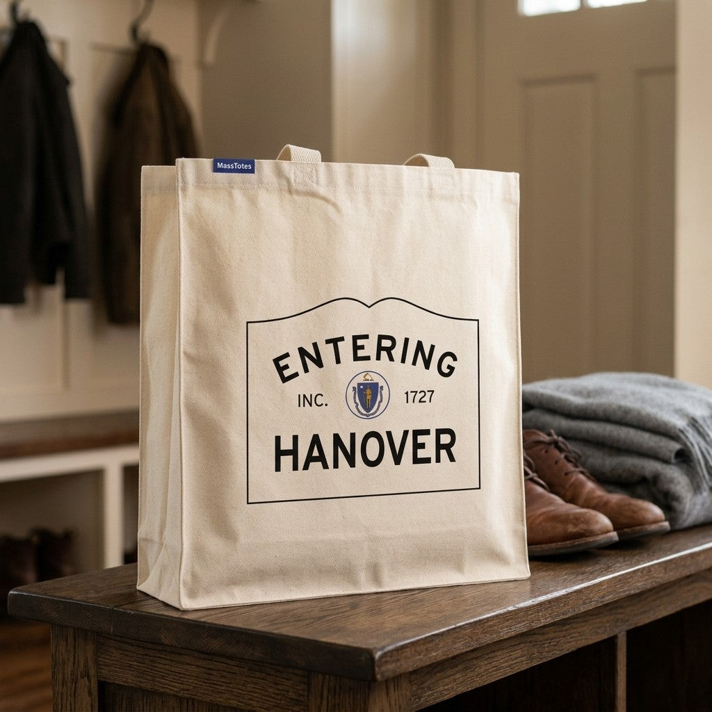 Entering Hanover, Massachusetts Canvas Tote Bag - Lifestyle Scene - Relaxed Natural Setting