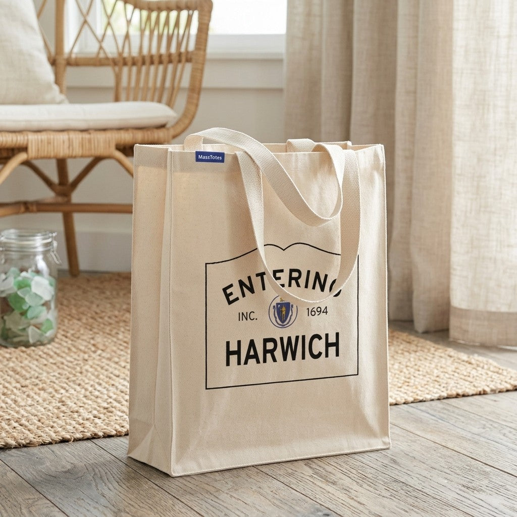 Entering Harwich, Massachusetts Canvas Tote Bag - Lifestyle Scene - Relaxed Natural Setting