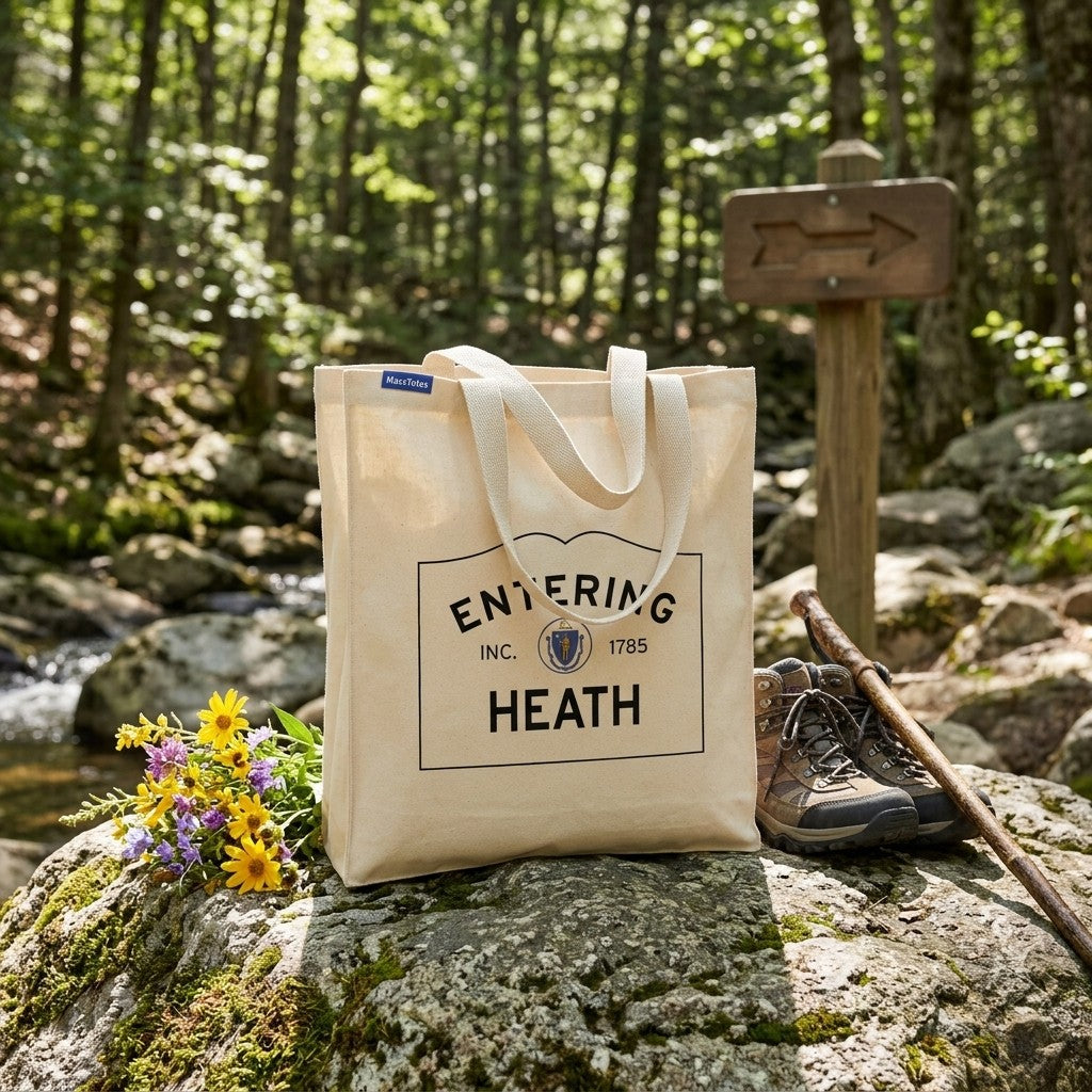 Entering Heath, Massachusetts Canvas Tote Bag - Everyday In-Situ View - Sunlit Environment