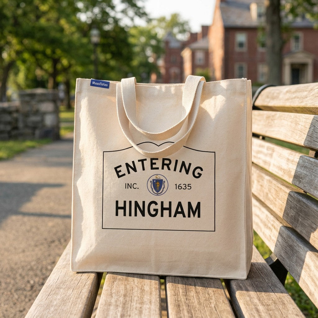 Entering Hingham, Massachusetts Canvas Tote Bag - Lifestyle Scene - Relaxed Natural Setting