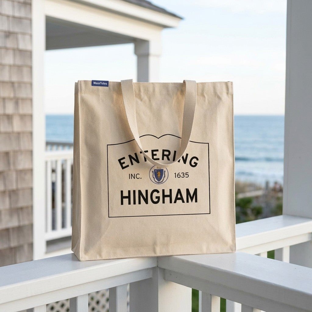 Entering Hingham, Massachusetts Canvas Tote Bag - Outdoor In-Situ View - Scenic Atmosphere