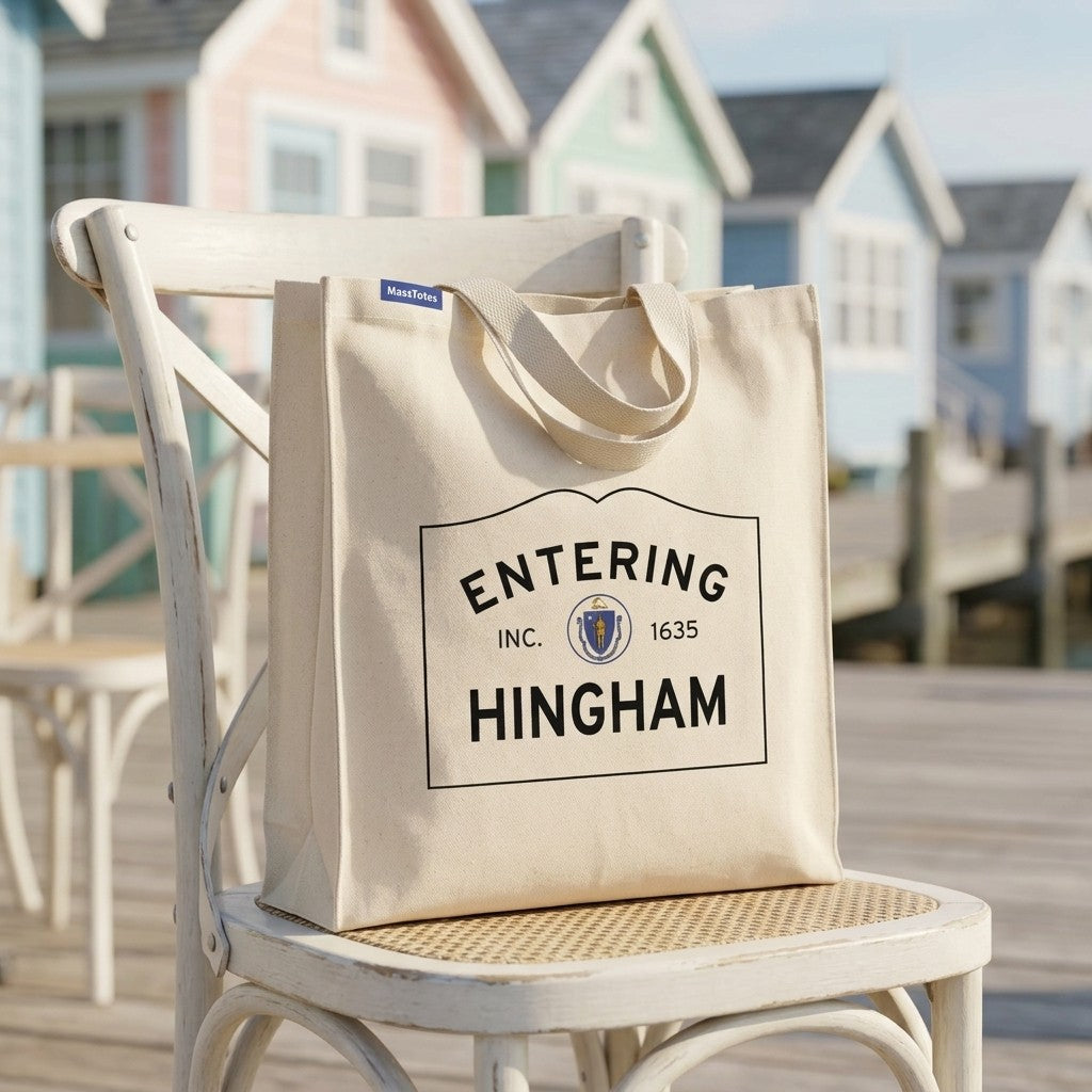Entering Hingham, Massachusetts Canvas Tote Bag - Everyday In-Situ View - Sunlit Environment