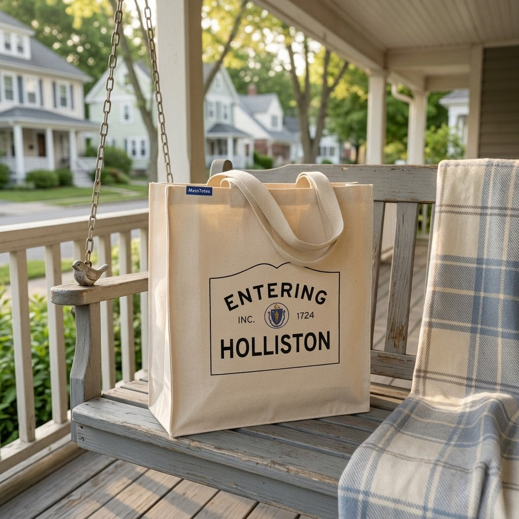 Entering Holliston, Massachusetts Canvas Tote Bag - Lifestyle Scene - Relaxed Natural Setting