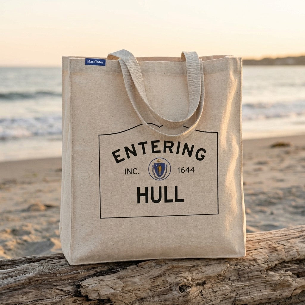 Entering Hull, Massachusetts Canvas Tote Bag - Lifestyle Scene - Classic New England Detail