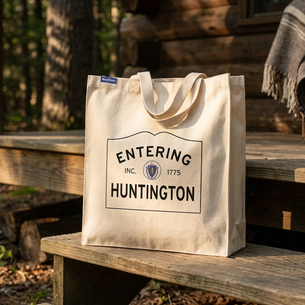Entering Huntington, Massachusetts Canvas Tote Bag - Everyday In-Situ View - Sunlit Environment