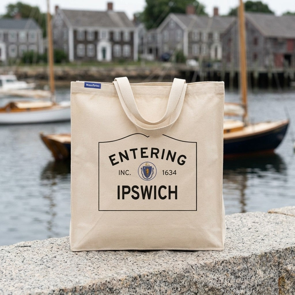 Entering Ipswich, Massachusetts Canvas Tote Bag - Lifestyle Scene - Classic New England Detail