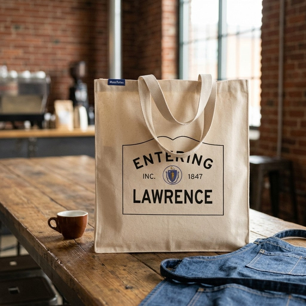 Entering Lawrence, Massachusetts Canvas Tote Bag - Lifestyle Scene - Relaxed Natural Setting