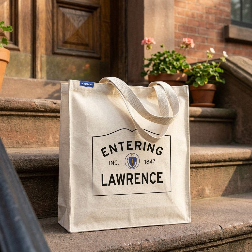 Entering Lawrence, Massachusetts Canvas Tote Bag - Outdoor In-Situ View - Scenic Atmosphere