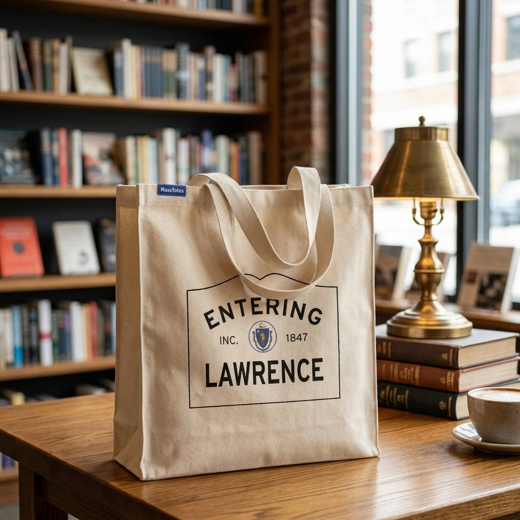 Entering Lawrence, Massachusetts Canvas Tote Bag - Everyday In-Situ View - Sunlit Environment