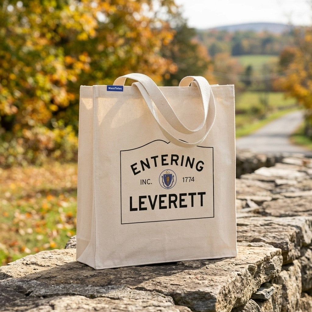 Entering Leverett, Massachusetts Canvas Tote Bag - Lifestyle Scene - Relaxed Natural Setting