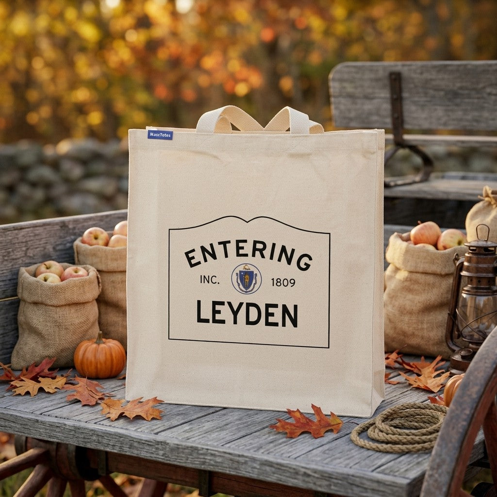 Entering Leyden, Massachusetts Canvas Tote Bag - Lifestyle Scene - Relaxed Natural Setting