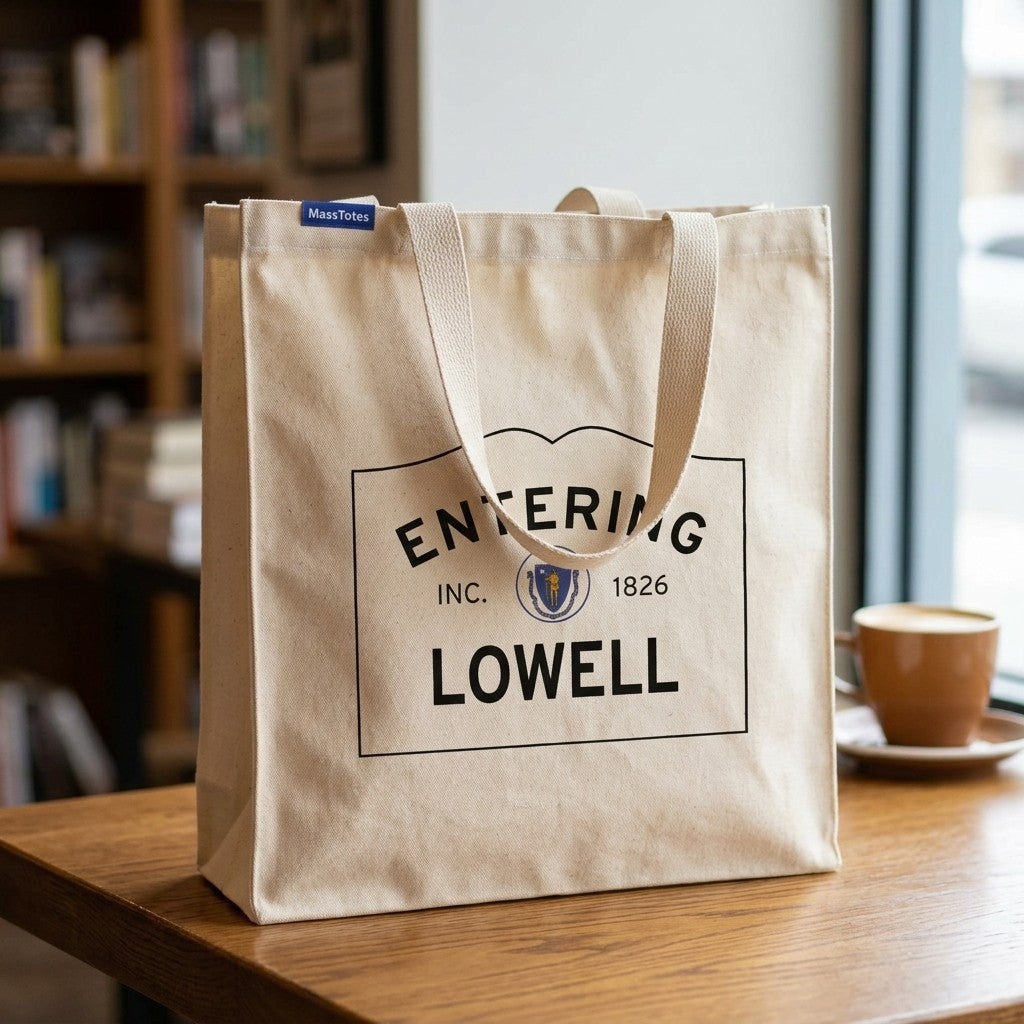Entering Lowell, Massachusetts Canvas Tote Bag - Lifestyle Scene - Relaxed Natural Setting