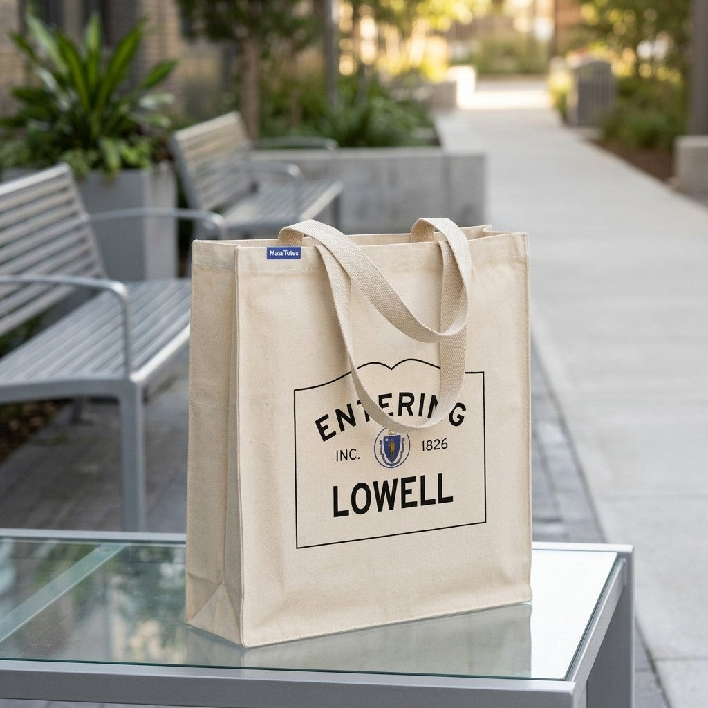 Entering Lowell, Massachusetts Canvas Tote Bag - Outdoor In-Situ View - Scenic Atmosphere