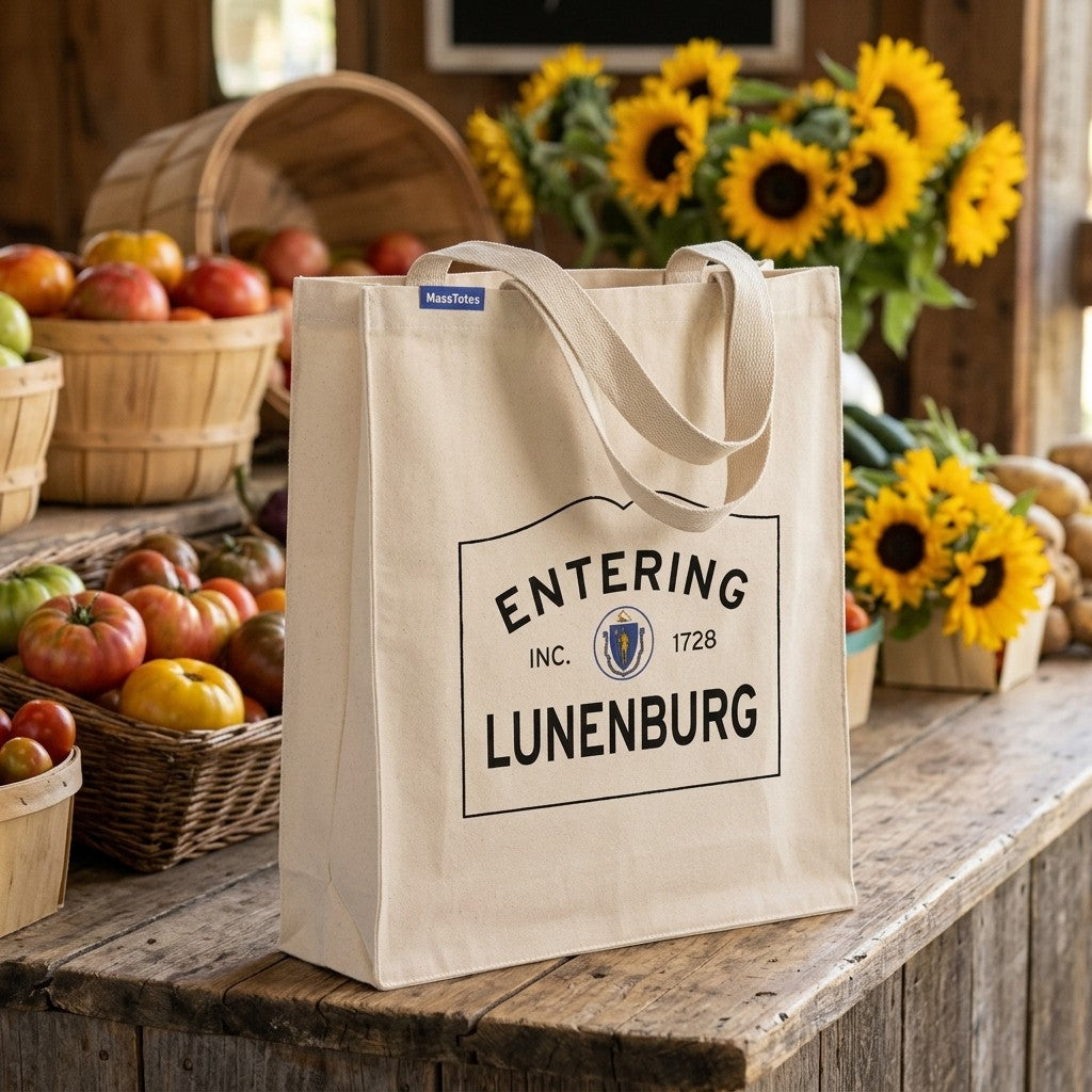 Entering Lunenburg, Massachusetts Canvas Tote Bag - Lifestyle Scene - Relaxed Natural Setting