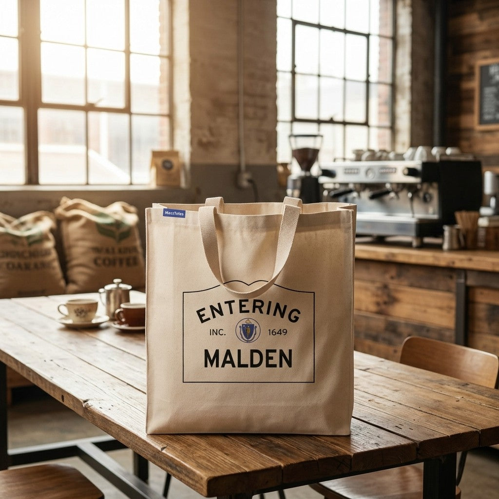 Entering Malden, Massachusetts Canvas Tote Bag - Lifestyle Scene - Relaxed Natural Setting
