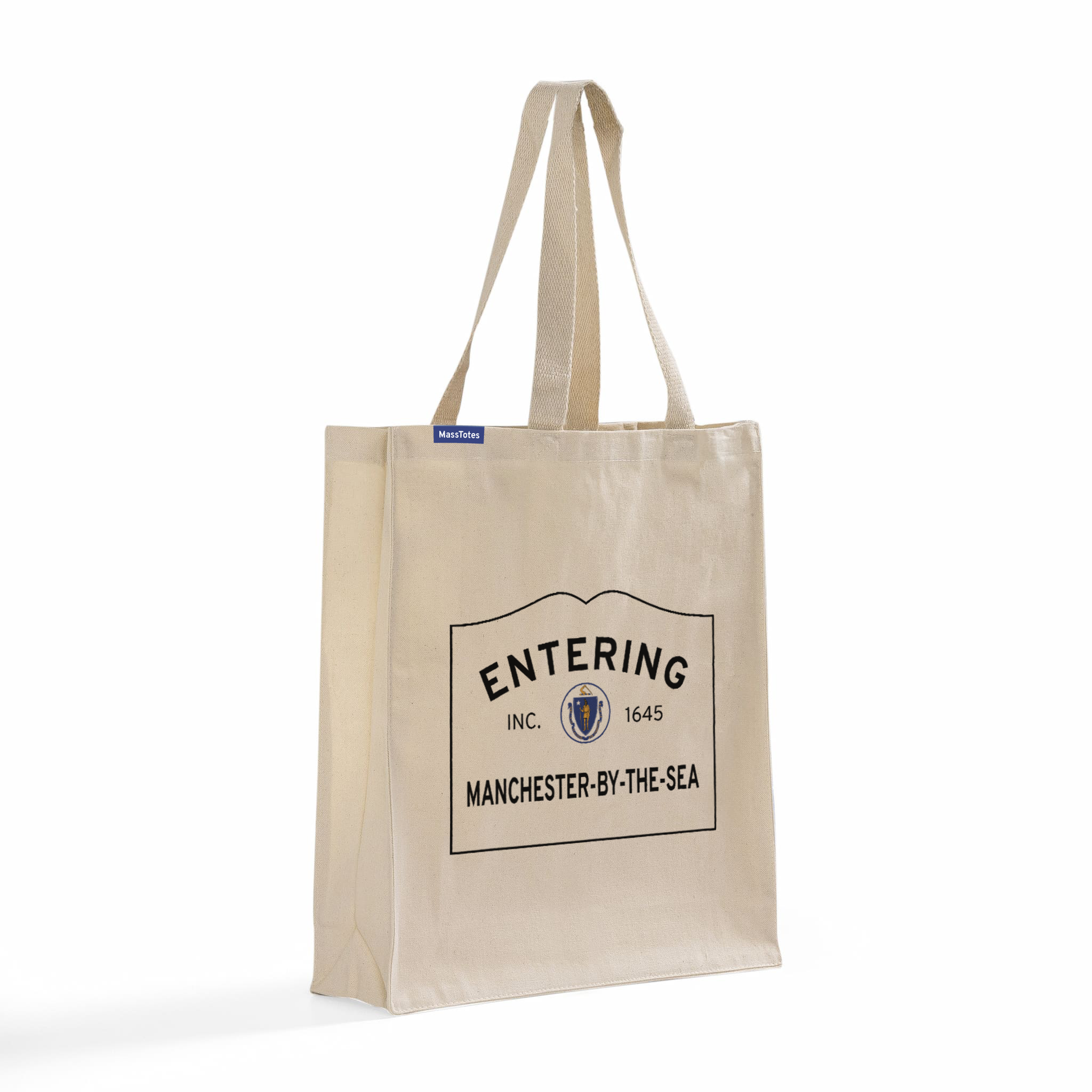 Entering Manchester-by-the-Sea, Massachusetts Canvas Tote Bag - Angled View
