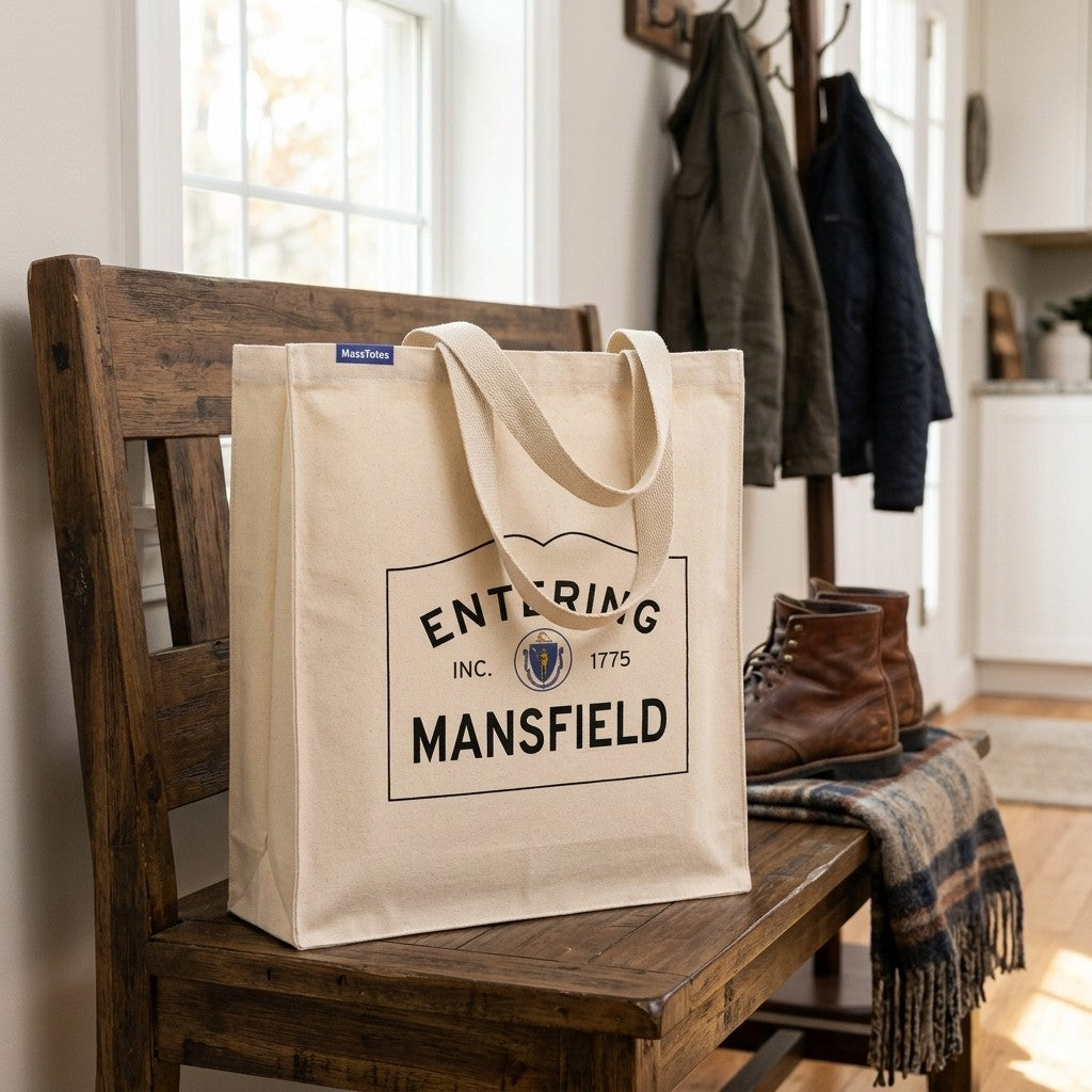 Entering Mansfield, Massachusetts Canvas Tote Bag - Outdoor In-Situ View - Scenic Atmosphere
