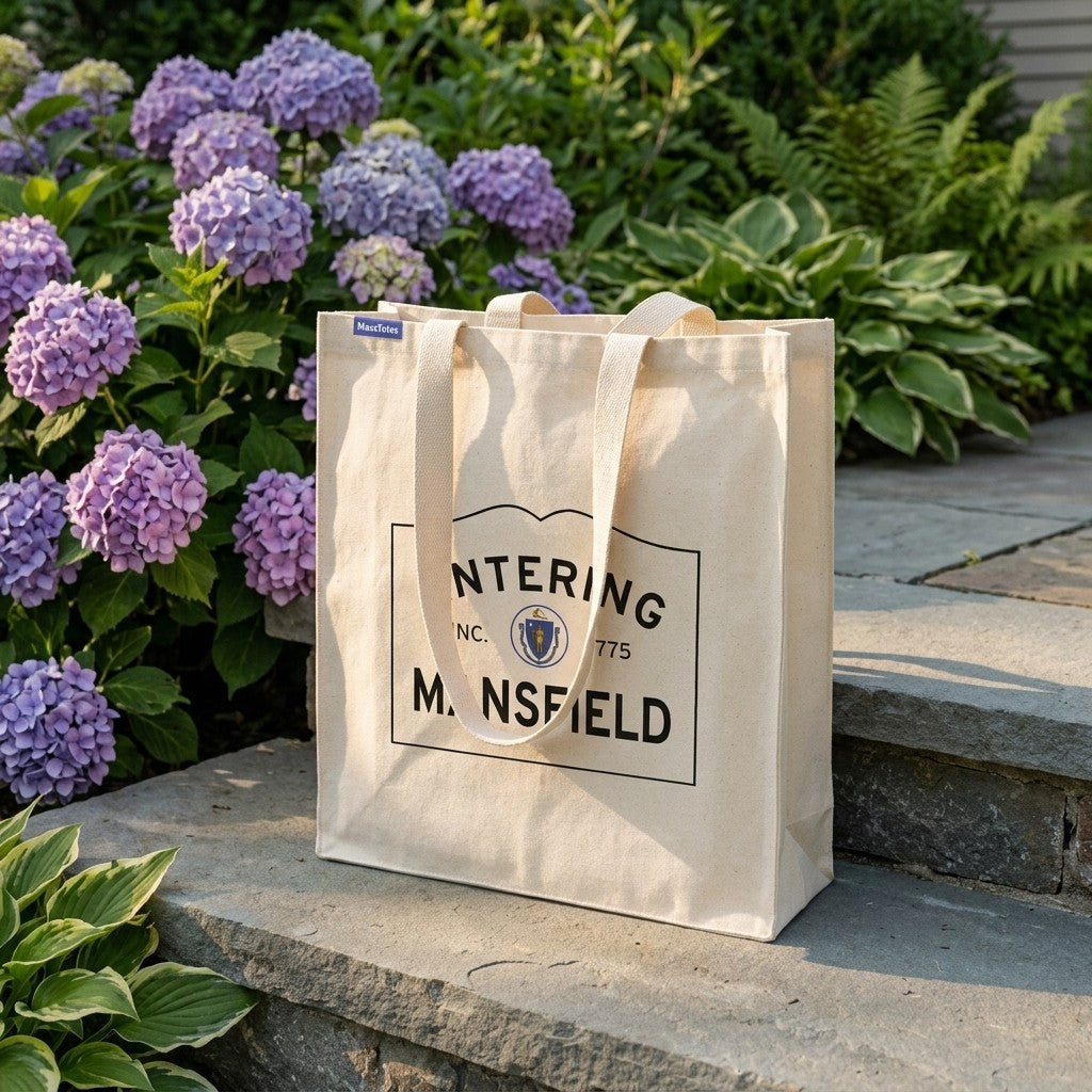 Entering Mansfield, Massachusetts Canvas Tote Bag - Everyday In-Situ View - Sunlit Environment
