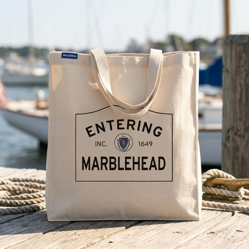 Entering Marblehead, Massachusetts Canvas Tote Bag - Lifestyle Scene - Relaxed Natural Setting