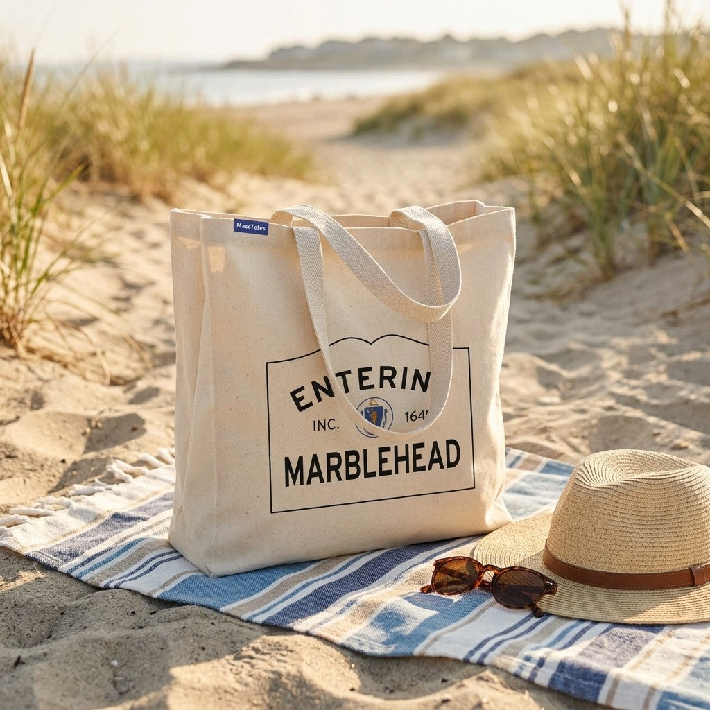 Entering Marblehead, Massachusetts Canvas Tote Bag - Lifestyle Scene - Classic New England Detail