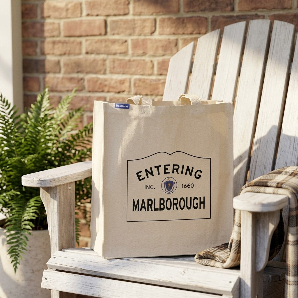 Entering Marlborough, Massachusetts Canvas Tote Bag - Lifestyle Scene - Classic New England Detail
