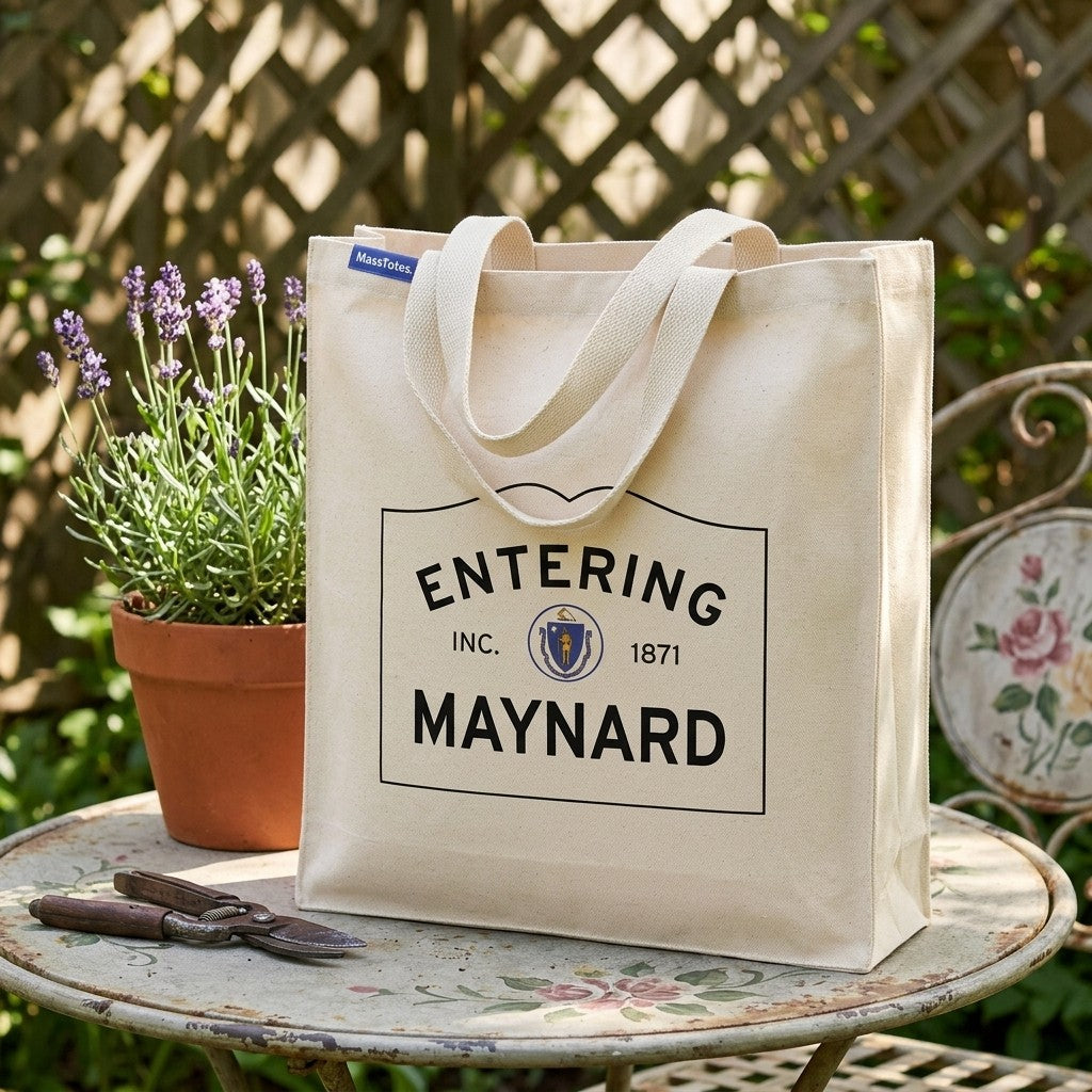 Entering Maynard, Massachusetts Canvas Tote Bag - Lifestyle Scene - Relaxed Natural Setting